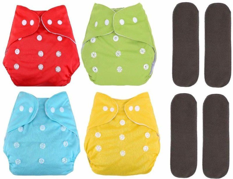 Morganretail Reusable Cloth Diapers Washable, Adjustable Size (Multi Colour) with Insert Pads