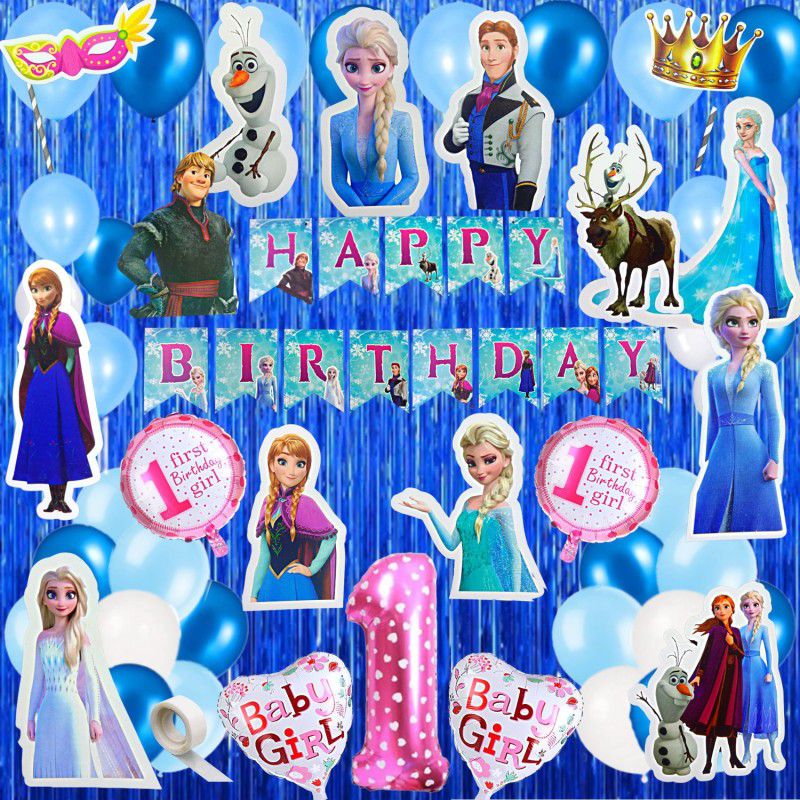 FLICK IN Elsa Anna Theme Birthday Decoration 1st Birthday Frozen Decoration for Girls  (Set of 64)