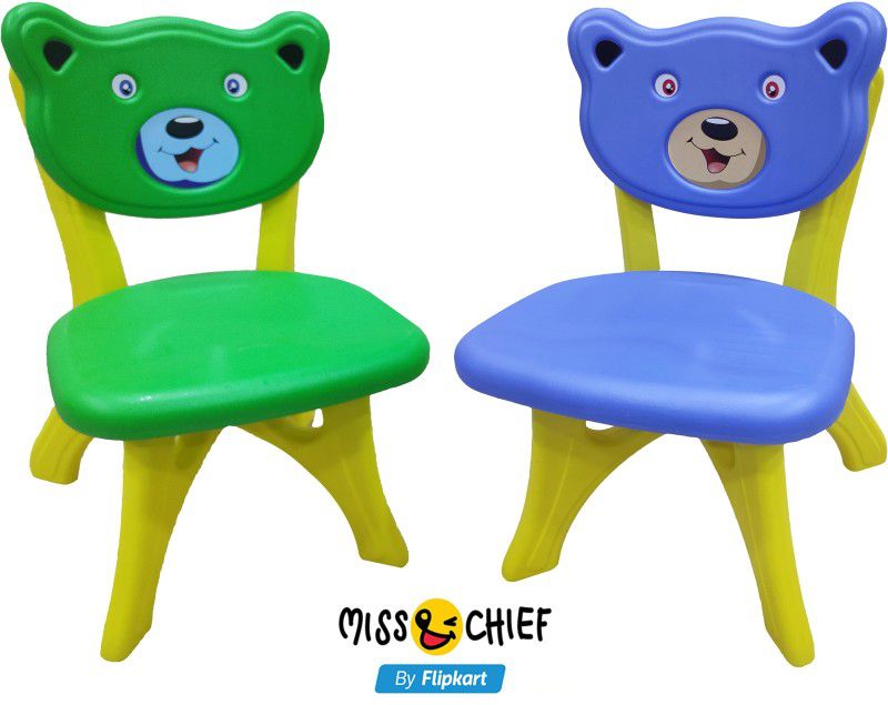 Miss & Chief Bear Face Portable Chair with Strong & Durable Plastic Best for School Study  (Blue, Dark Green)