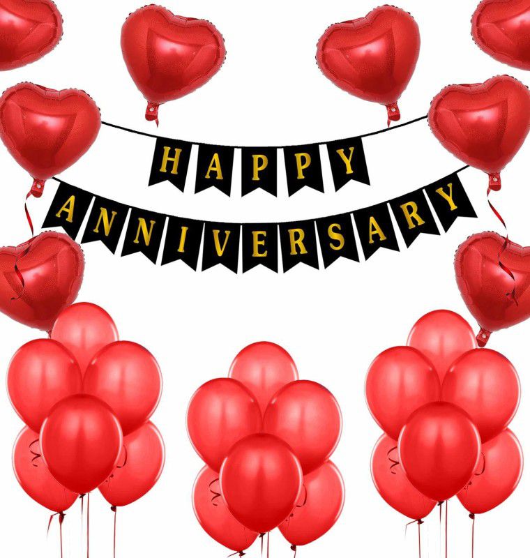 Party Propz Anniversary Decoration Items Combo / Red And Black Happy Anniversary Combo 35Pcs For Wedding, Bridal Shower, Mom-Dad, Bhaiya-Bhavi, Friends Party Decoration  (Set of 35)