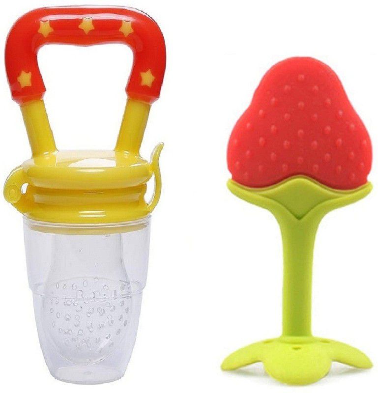 Manan Shopee Baby Fruit Nibbler Food Feeder & Baby Silicone Teether Teether and Feeder  (yellow-strawbery)