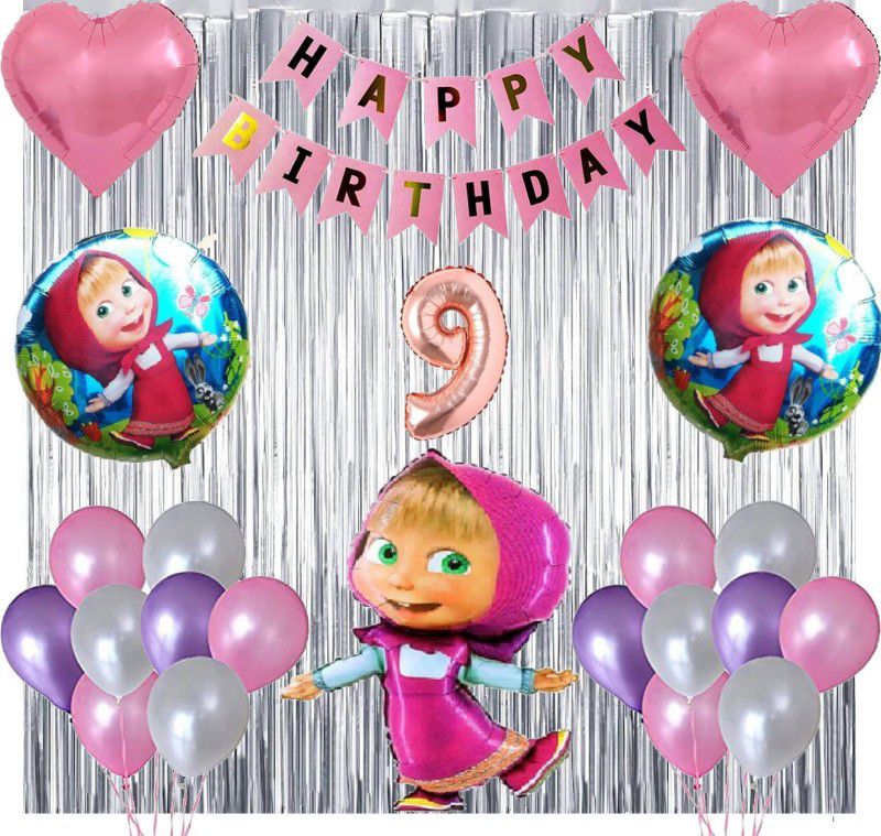 Attache Masha Theme Birthday Decoration Items or Kit (9 Happy Birthday)  (Set of 38)