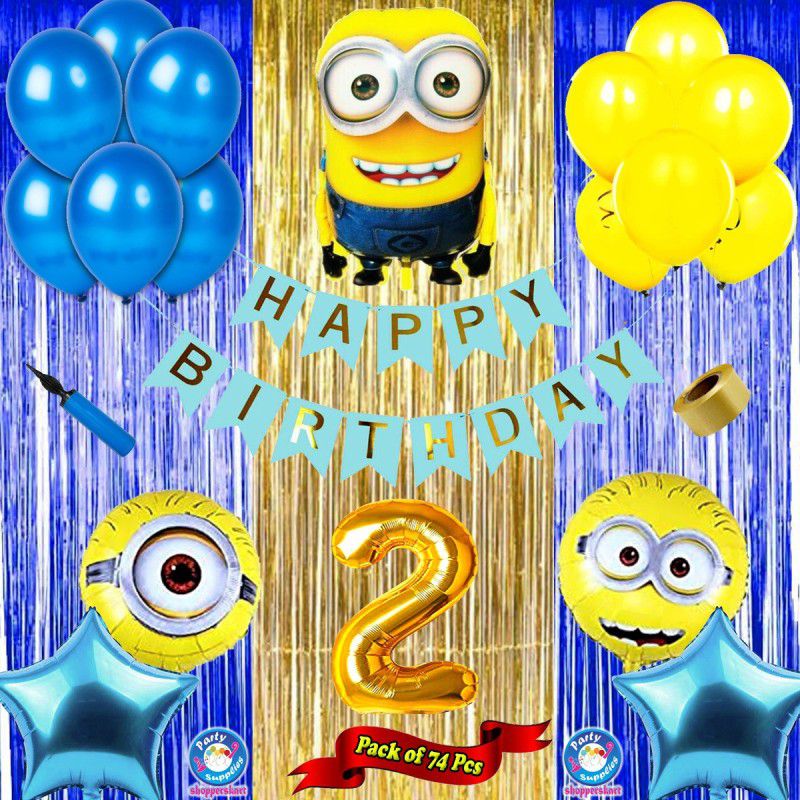 Shopperskart Second/2nd Happy birthday Minion theme combo kit pack for party decorations  (Set of 74)