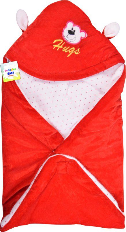 Toddylon Cartoon Crib Hooded Baby Blanket for Mild Winter  (Polyester, Red)