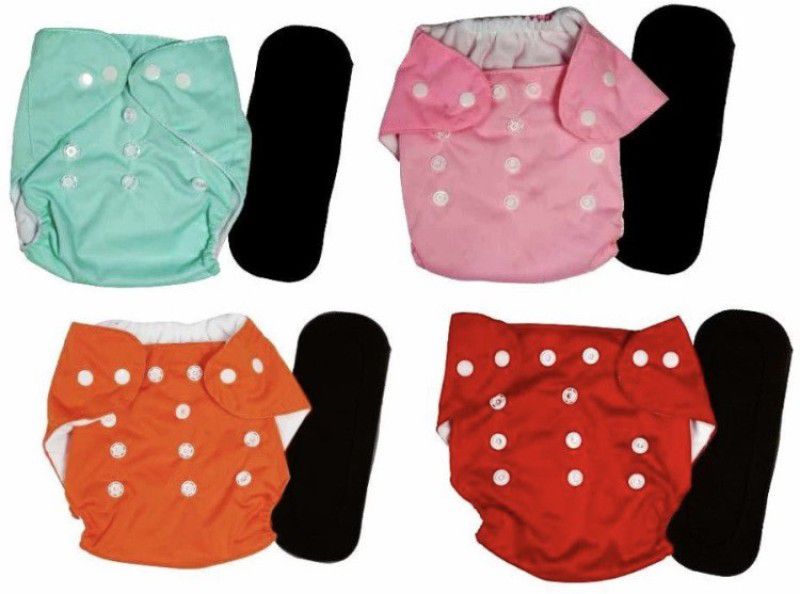 kogar Solid Reusable Cloth Button Diaper Reuse Nappy & Insert YO-ML-SPOR-02N - M - L  (8 Pieces)