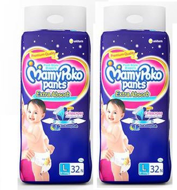 MamyPoko Large Size Baby Diapers L ( 32 +32 Pieces) - L  (64 Pieces)