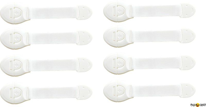 Miss & Chief by Flipkart Safety Lock with Push Button and Nylon Strap for Doors, Cabinets, Fridge, Drawers, Dustbin | Safety Accessories for Babies/Kids/Children/Infants/Toddlers (White, Pack of 8)  (White)