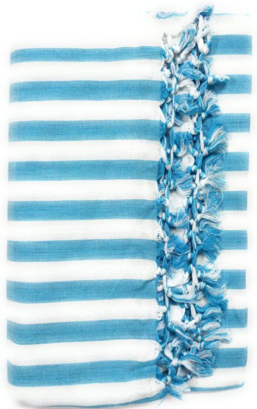 Sundri Bhagalpuri Striped Queen Top Sheet for Mild Winter  (Cotton, Blue, White)