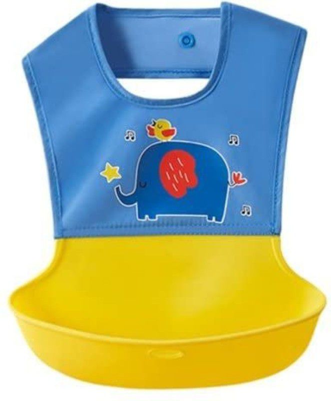 BabyGo Silicone Baby Waterproof Apron Bib and Storage Box Blue & Yellow  (YELLOW & BLUE)