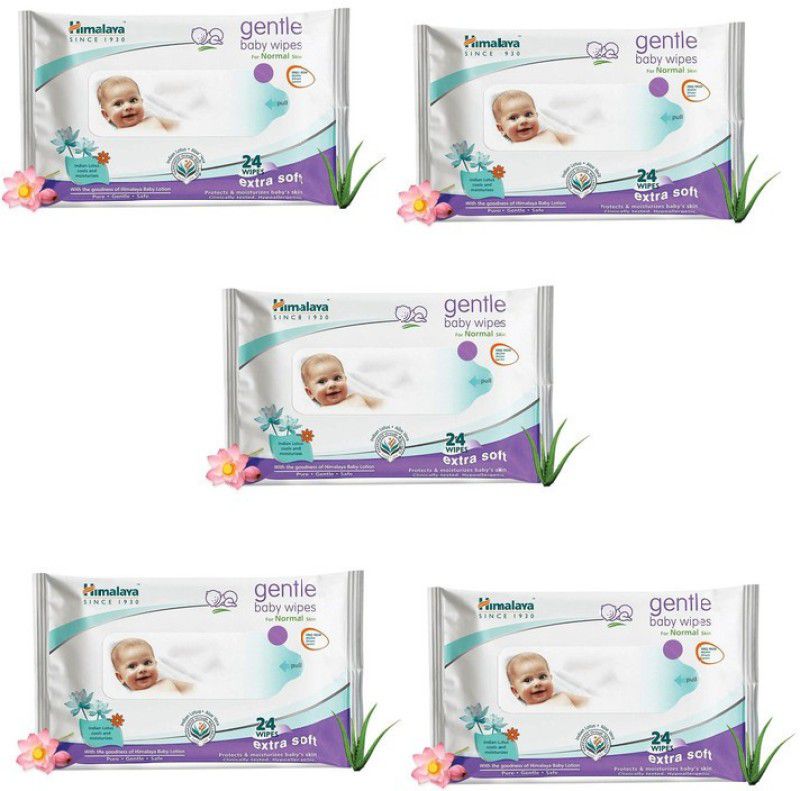 HIMALAYA Gentle Baby Wipes (Simple, smart wipes.Infused with the goodness of Aloe Vera and Indian Lotus extracts.)  (5 Wipes)
