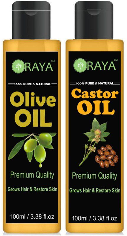 Oraya 100% Pure & Natural Cold Pressed Castor Oil & Extra Virgin Olive Oil Hair Oil (200 ml)  (200 ml)