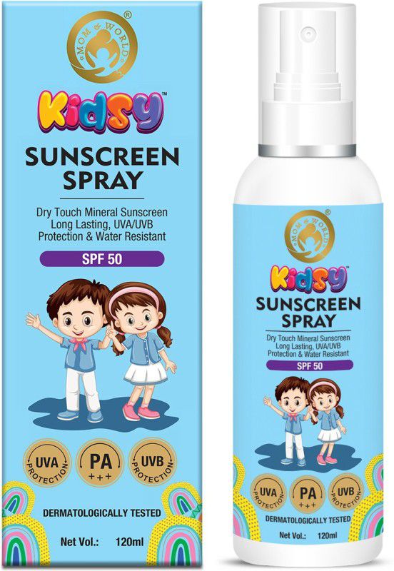 Mom & World Mineral Based Kids Sunscreen Spray SPF 50, Water Resistant, UVA/UVB PA+++, 120ml - Safe for Baby and Kids - SPF 50 PA+++  (120 ml)