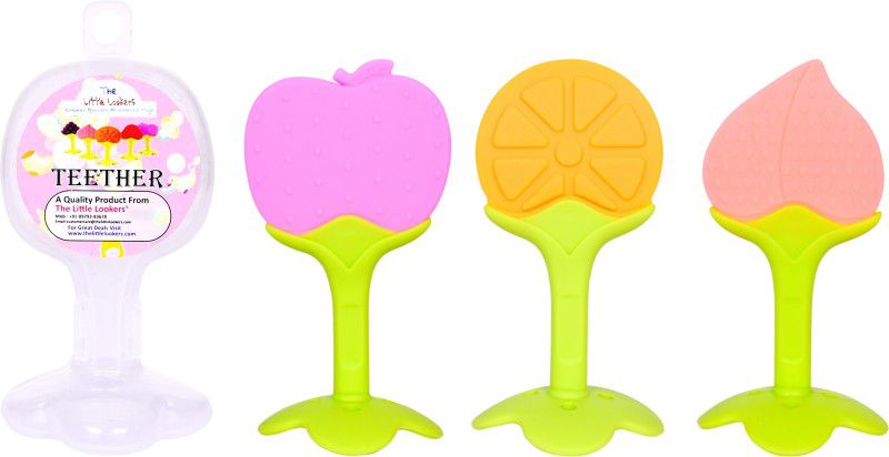 The Little Lookers ™ BPA Free Fruit Shaped Silicone Teether/Nibbler/Feeder/Fruit Teether for Babies (Saver Pack of 2) Teether  (Purple & Peach)