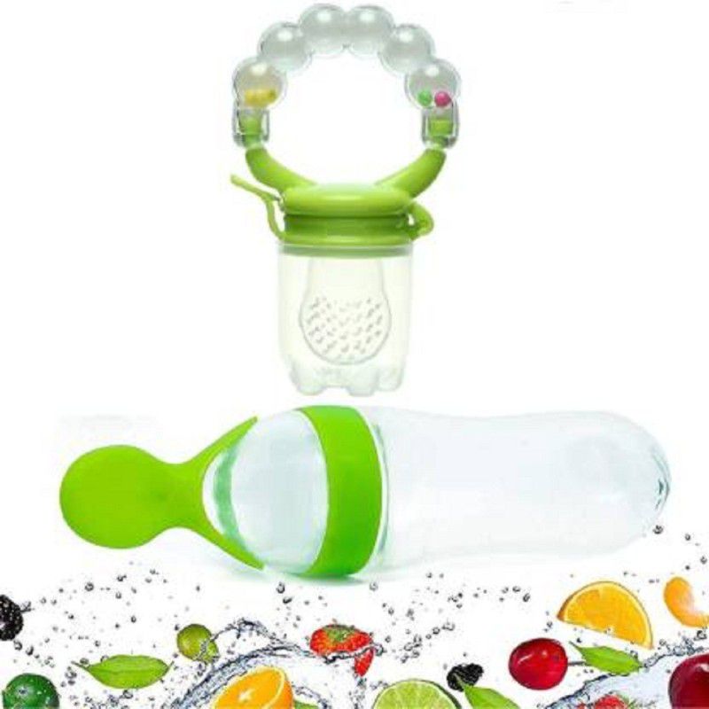Organic Kidz Baby Squeezy Food Grade Silicone Bottle Feeder for Baby Feeding Teether Teether and Feeder  (Green)