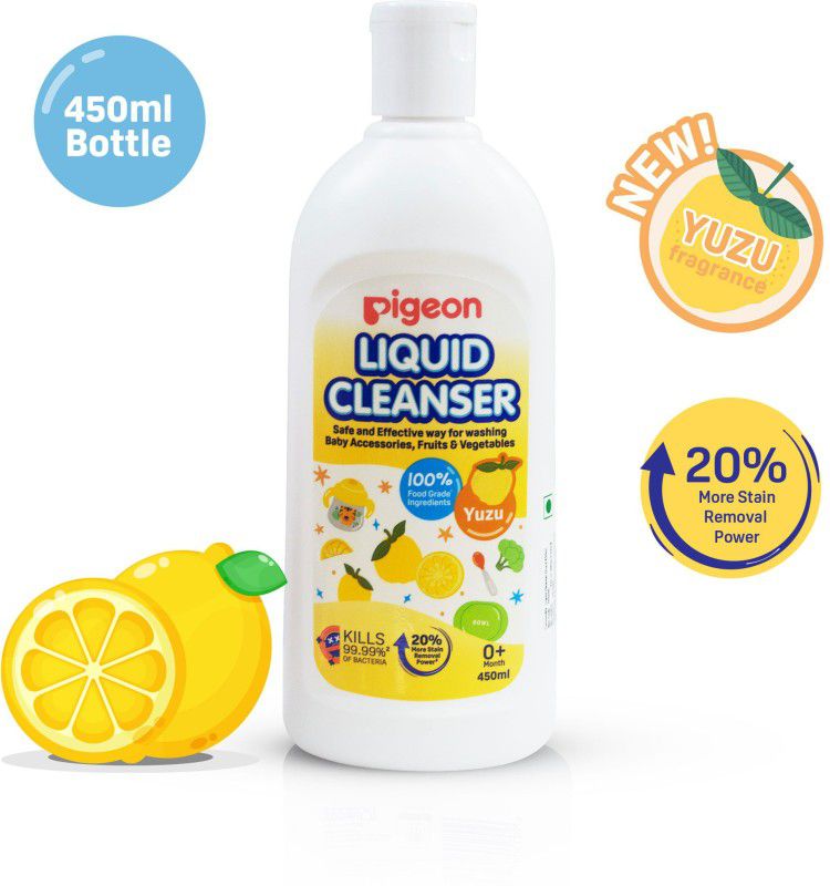 Pigeon Natural Baby Liquid Cleanser Anti-Bacterial for fruit, vegetables (Yuzu 450ml)  (White)