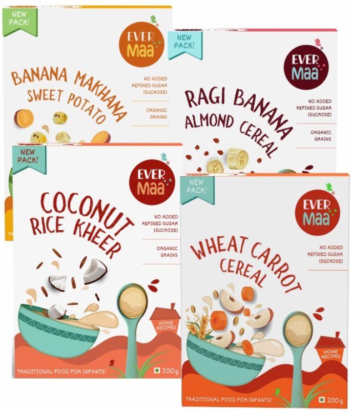 evermaa Fruit Cereal Combo- Pack Of 4 | Multigrain Multifruit Pack| 200gm each Cereal  (800 g, Pack of 4, 6+ Months)
