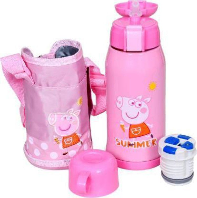 The Ubals Insulated Stainless Steel Hot and Cold Sipper Water Bottle with Bottle Cover for Kids , 2 in 1 Bottle  (Pink)