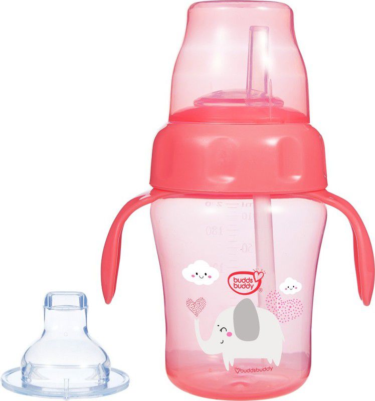 Buddsbuddy BPA Free Momo 2 in 1 Baby Sipper (Spout + Straw) Cup 300ml  (Pink)