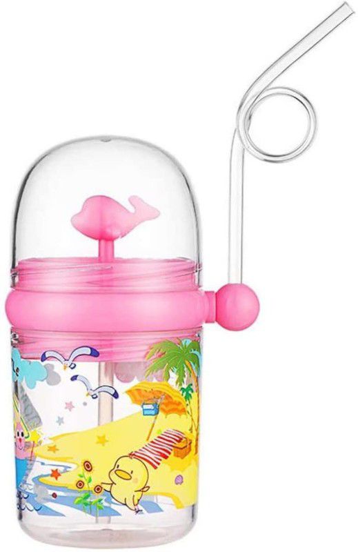 FOBHIYA Baby Drinking Cup with Straw and Lid Water Whale Spray Fountain Sippy Bottle  (Pink)