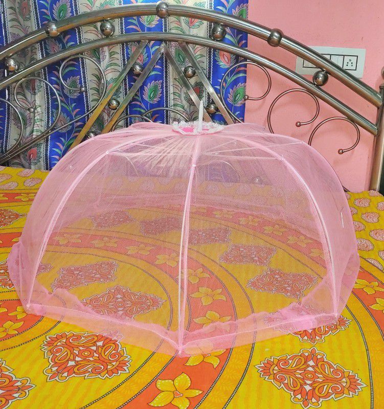 Mukta Collection Polyester Infants Washable Stick Baby Mosquito Net Pink A Mosquito Net  (Pink, Frame Hung)