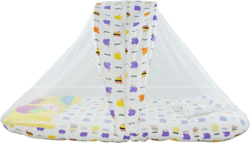 OLE BABY Nylon Infants Washable Embroidery Jumbo Reversible 2 In 1 Apple Print Mosquito Net  (Multicolor, Frame Hung)