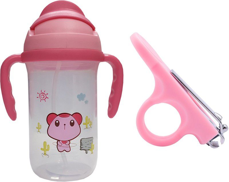MMSTOR Eco-friendly Baby Water Bottle 350ml With Straw Children Kettle Drinkware with Nail cutter  (Pink)