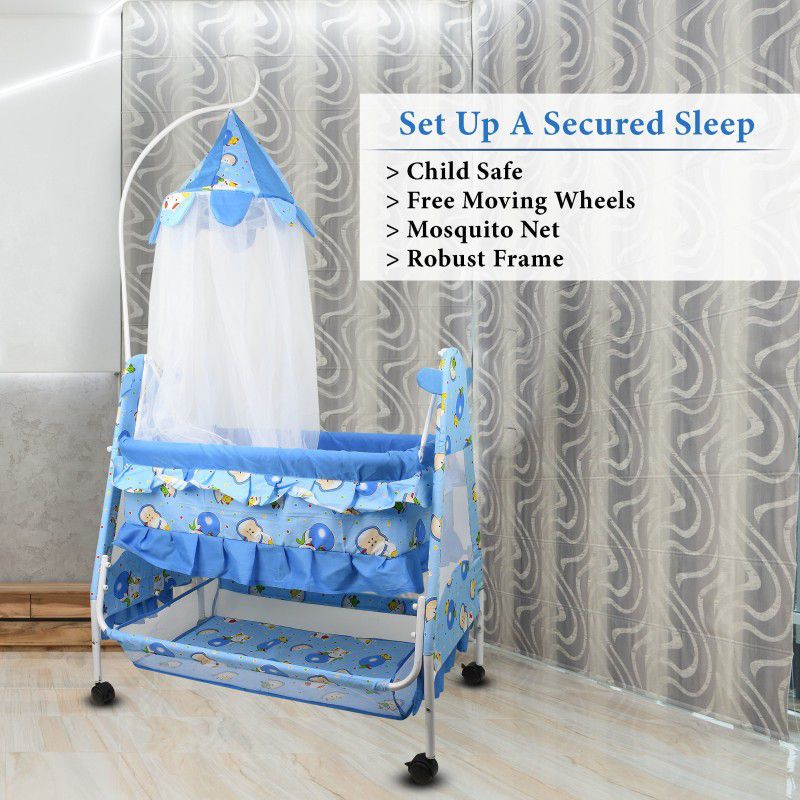 APARAJITA COLLECTIONS CRADLE FOR KIDS OR NEW BORN BABY JHULA WITH MOSQUITO NET|| LIGHT BLUE COLOUR||  (Blue)