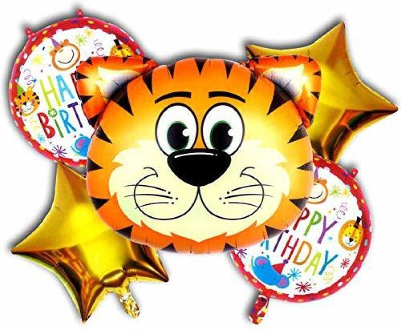Nayugic Tiger Jungle Theme Foil Balloon Pack of 5 for Birthday Party Baby Shower Happy Birthday for Kids  (Set of 5)