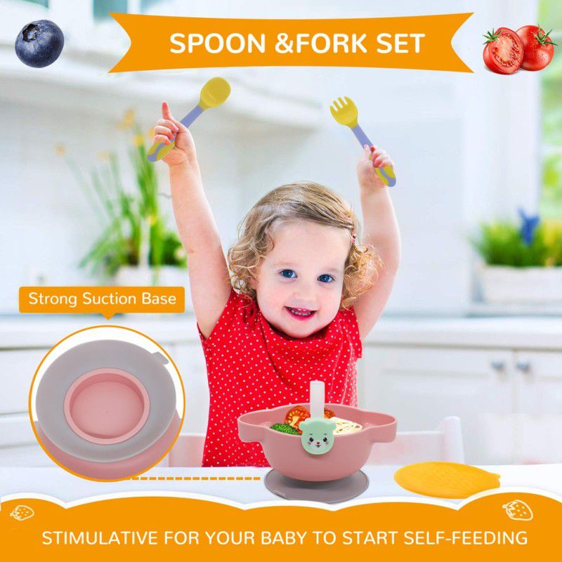 PATPAT Bowl, Set- Self Feeding for Toddler -Training Dinnerware 4-Piece Set - BPA - plastic  (Pink)
