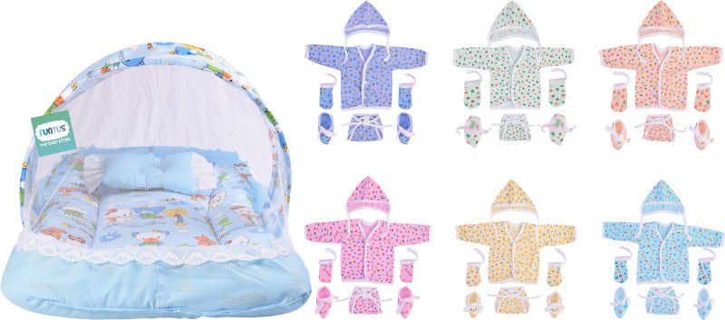 Funtus Cotton Baby Bed Sized Bedding Set  (BLLUE)