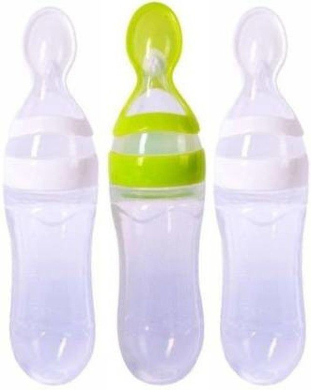 SS Sales Baby Squeezy Food Grade Silicone Spoon Bottle Feeder for Baby Feeding - Silicone Pack of 3 ( White , Green ) - SILICONE  (White, Green)