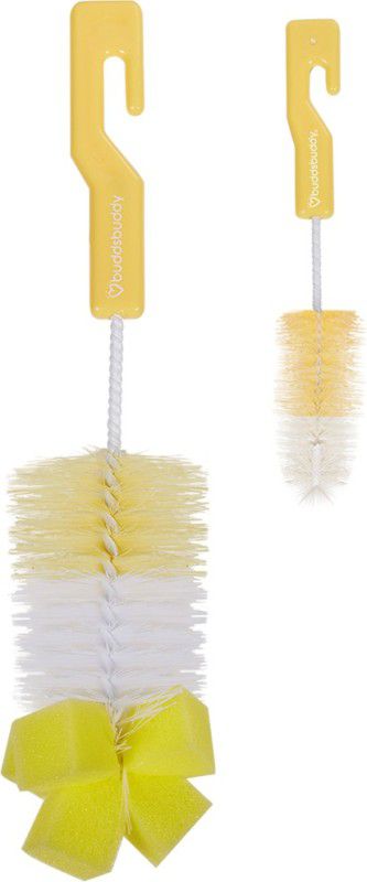 Buddsbuddy 2 in 1 Classic Baby Bottle and Nipple Cleaning brush, BB7227  (Yellow)