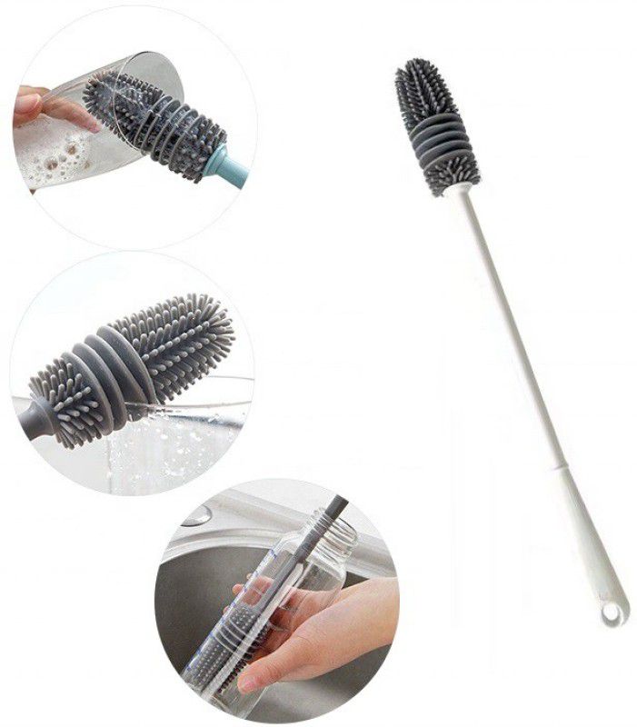 ActrovaX Silicone Bottle Cup Test Tube Cleaning Soft Silicone Brush with Long Handle-X18  (Grey)