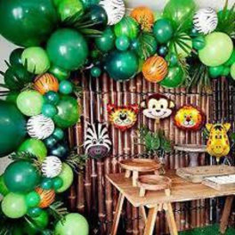 Nayugic Jungle theme with 100 balloons 5 animal faces balloon arch glue dot pack of 107  (Set of 107)