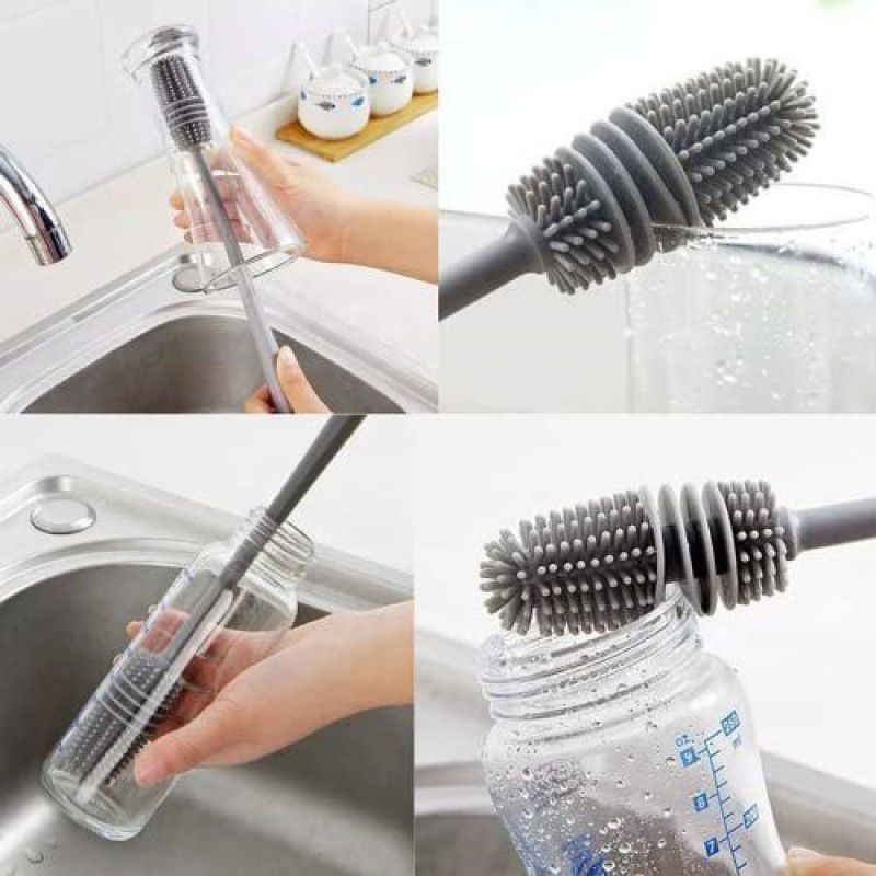 ActrovaX Silicone Bottle Cup Test Tube Cleaning Soft Silicone Brush with Long Handle-X1  (Grey)
