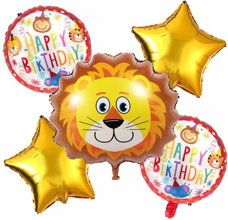 Nayugic Animal Balloons for Birthday Party Foil Balloon Animals Theme Birthday Party Decorations Forest Animal Theme Birthday Decoration - Lion  (Set of 5)