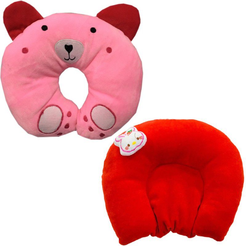 Chinmay Kids Mustard Seeds, Polyester Fibre Animals Baby Pillow Pack of 2  (Pink, Red)