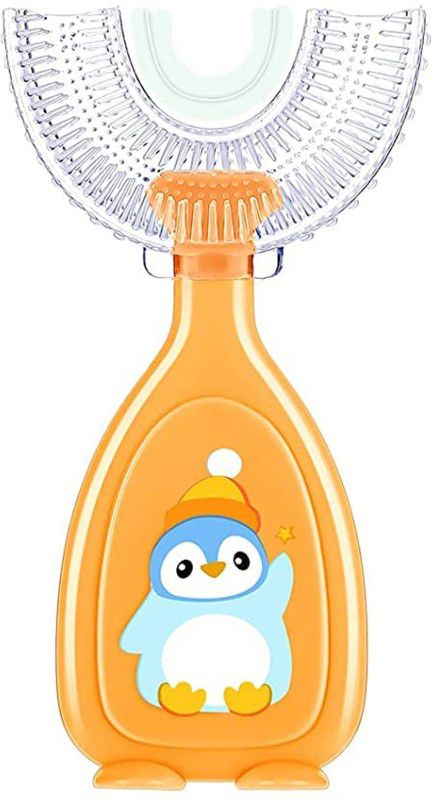 mastela Soft Silicone Brush, 360° Oral Teeth Cleaning U Shape Toothbrush (Orange) Teether and Feeder  (Orange)