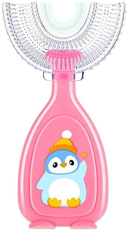 mastela Soft Silicone Brush, 360° Oral Teeth Cleaning U Shape Toothbrush (Pink) Teether and Feeder  (Pink)