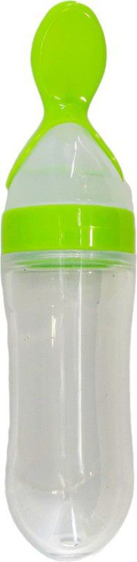 Klarishu Squeeze Silicone Semi Liquid Food Feeder with Spoon - Food Grade Silicone Bottle, Edgeless Plastic Spoon (BPA Free)  (Green)