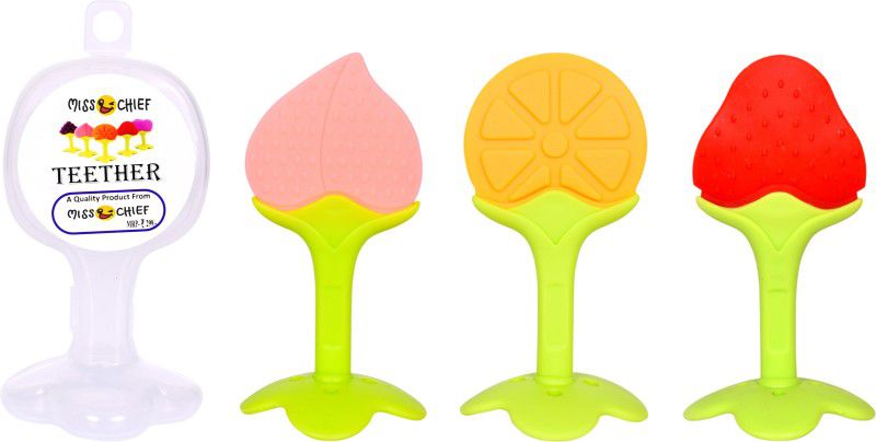 Miss & Chief by Flipkart Combo Silicone Fruit Shape Teether for Baby/Toddlers/Infants/Children (Peach, Orange & Strawberry, Pack of 3) Teether  (Peach, Orange & Strawberry)