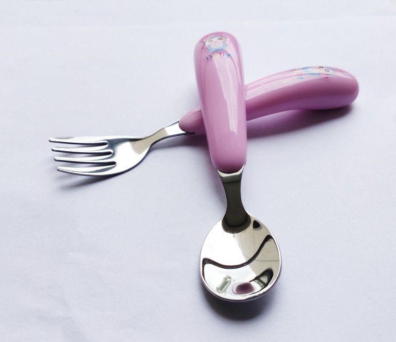 MIGHTY MOTHER Baby spoon & fork - stainless steel  (Pink)
