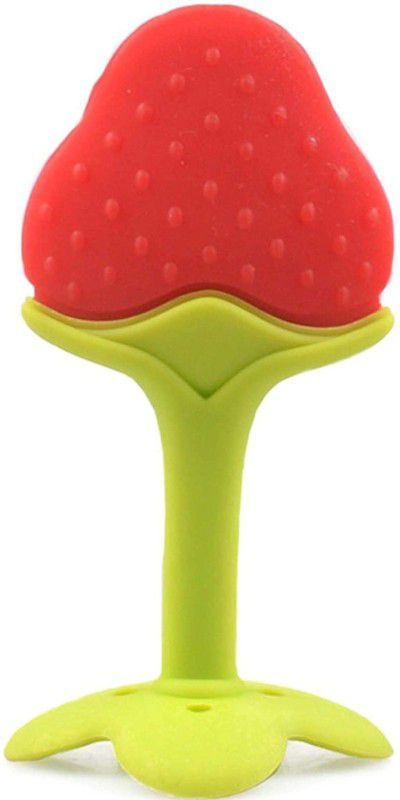 GREST Silicone Fruit Shape Teething Sensory Teether / Pacifier For Baby ( Strawberry ) Teether  (Red)