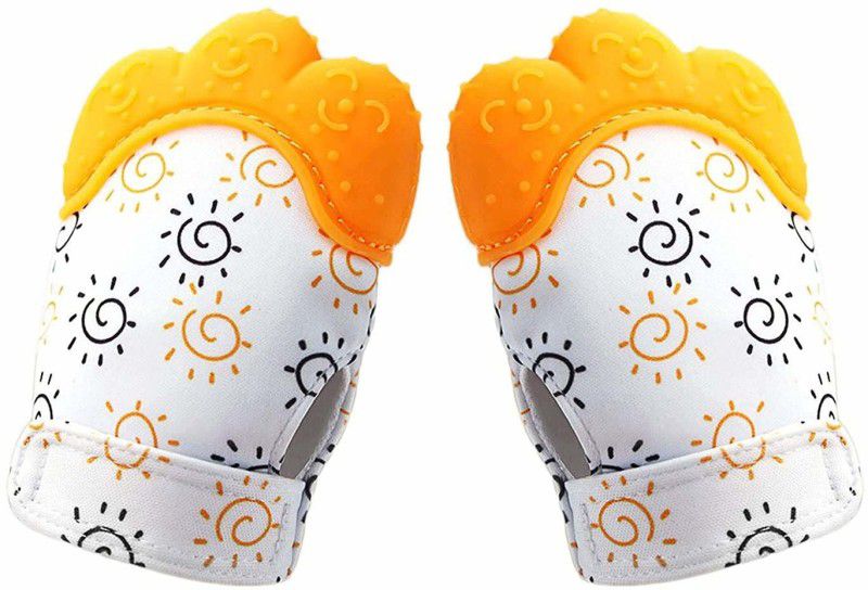 IRSHYAN KIDZGHAR Teething Mitten, Soft Food-Grade Silicone Teether Mitten Glove Handy Teething Mit Toy for Self-Soothing, BPA-Free, for 3–12 Months Infants (Star Yellow, Pack of 2) Teether  (Multicolor)