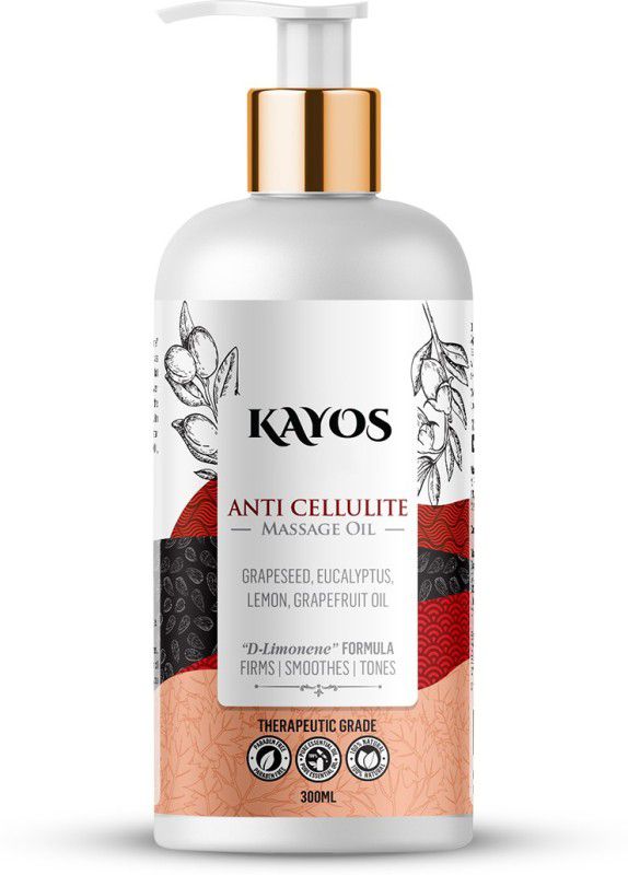 Kayos Botanicals Anti Cellulite Massage Oil for Slimming, Skin Toning, Firming, Body Shaping with Grapefruit, Lemon, Eucalyptus, Grapeseed Oil - 300mL  (300 ml)