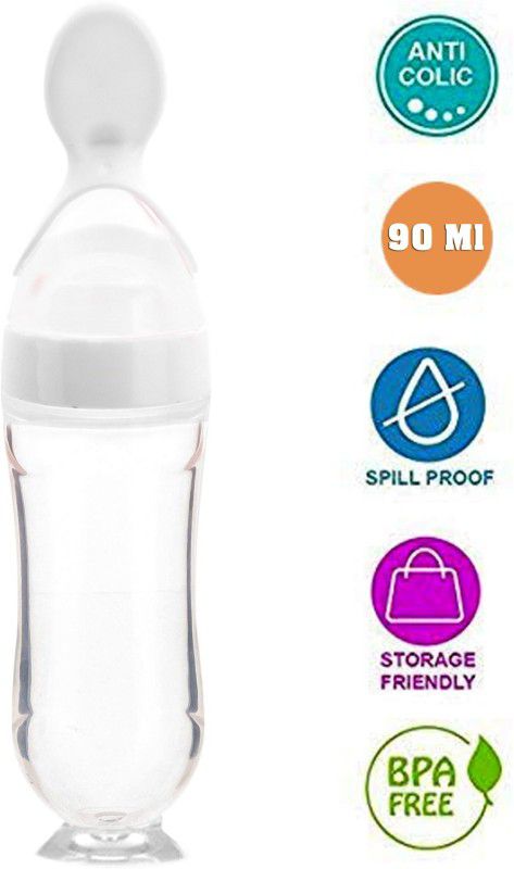 Lilz caress Silicone Easy Squeezy Baby Food Feeder Baby Squeezy Food Grade Silicone Bottle Feeder for Baby Feeding - 90 ml-VN05 - Silicone  (White)