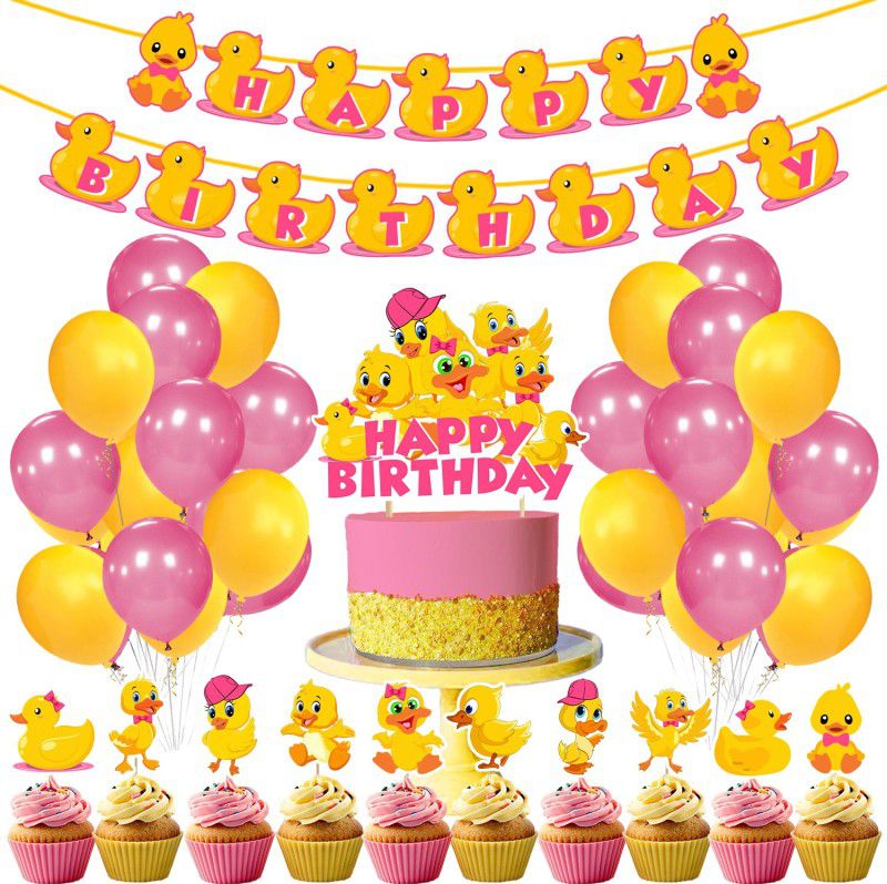 ZYOZI Baby Duck Theme Party Decorations,Birthday Party Supplies for Kids Birthday  (Set of 37)