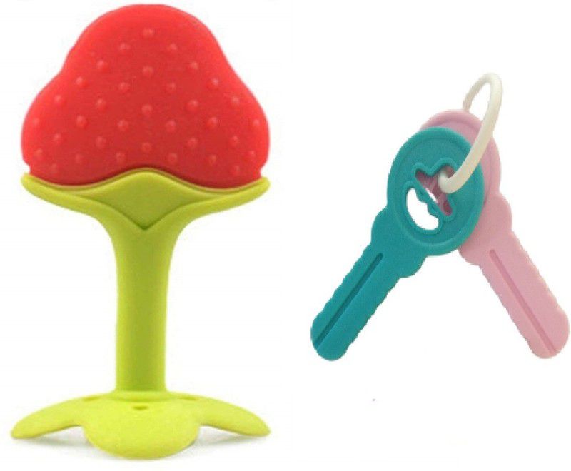 GREST Silicone Strawberry Fruit Shape Teether with Key Teether For Babies Teether  (Multicolor)