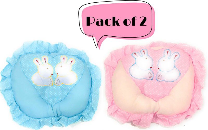 The Little Lookers Polyester Fibre Embroidered & Frilled Baby Pillow Pack of 2  (Blue & Pink)