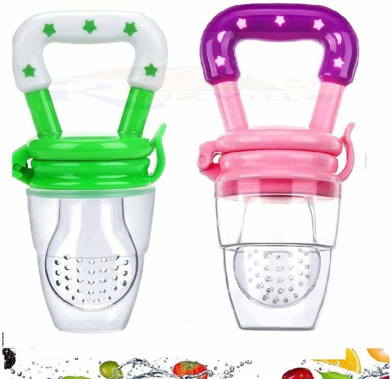 KRISHVIA Fruit and Juice Feeder with Cover for 3-12 Months For Fresh Fruit Nibbler Feeding Safe for Kids, Pack of 2 Teether  (Multicolor)